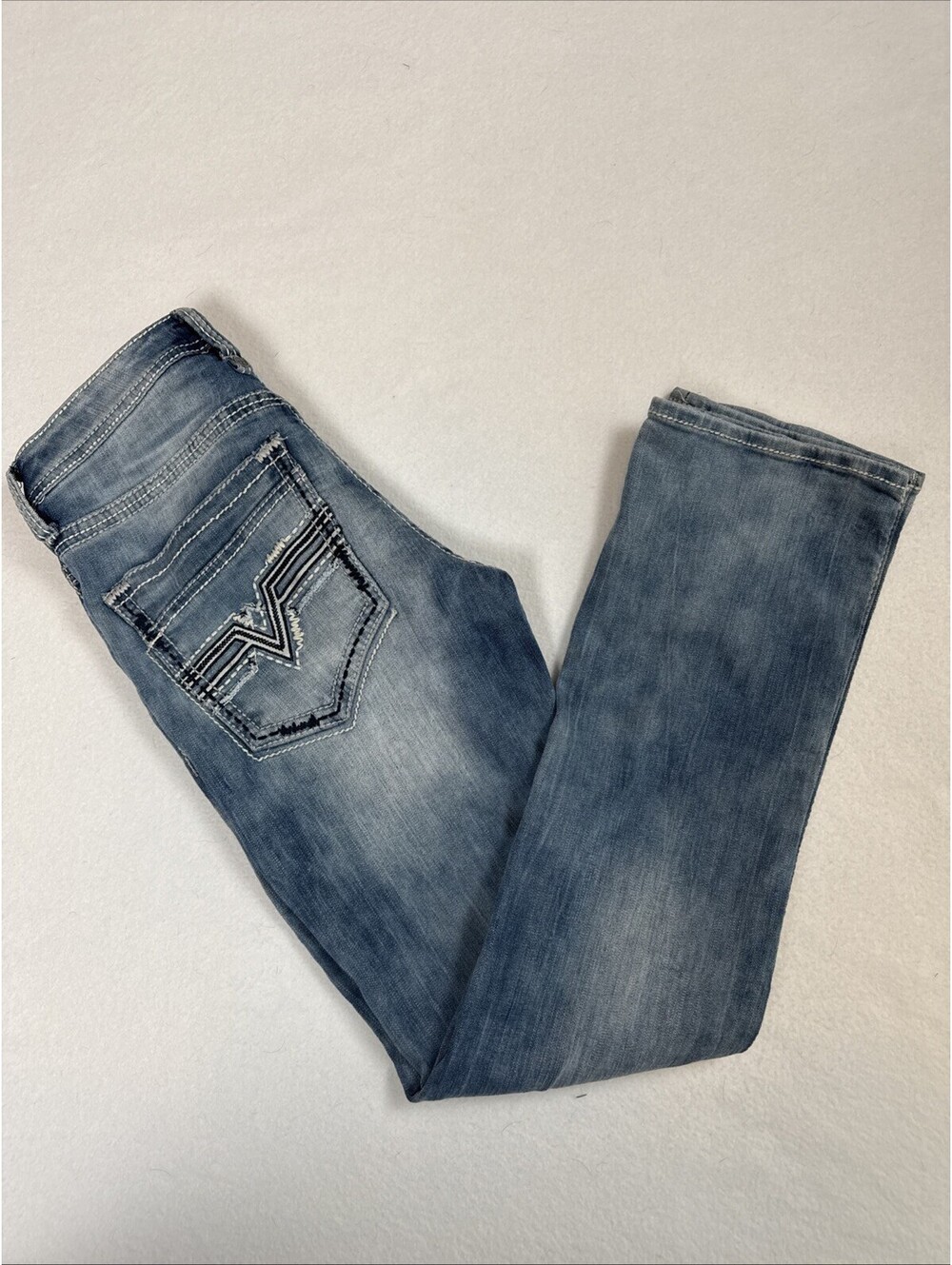 Salvage Jeans Mens 28 x 31 Blue Havoc Straight Slim Fit Faded Distressed Denim